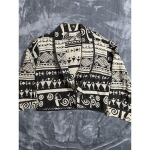 Flashback Jacket Womens Large Black Tribal Cotton Knit Cropped Button Boho